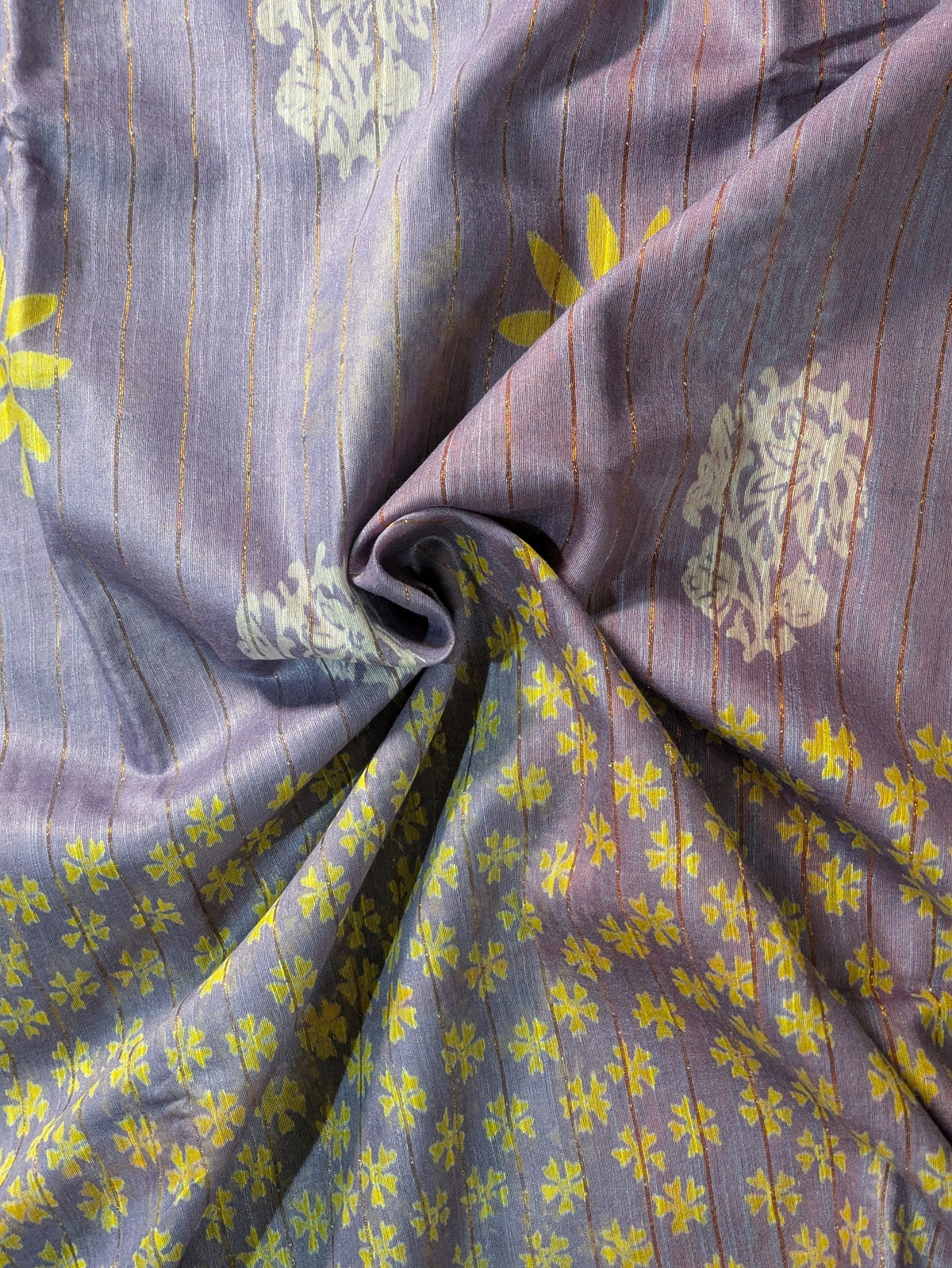 Bhagalpuri Print & Handblock Sari Lavender-Grey