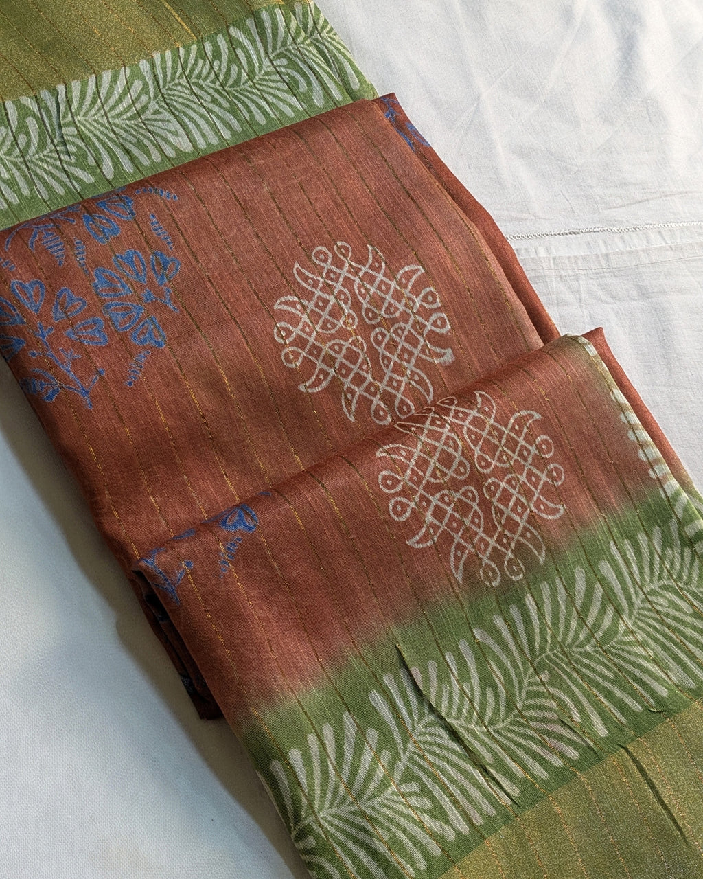 Bhagalpuri Print & Handblock Sari Rust