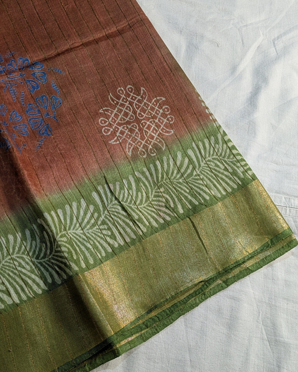 Bhagalpuri Print & Handblock Sari Rust