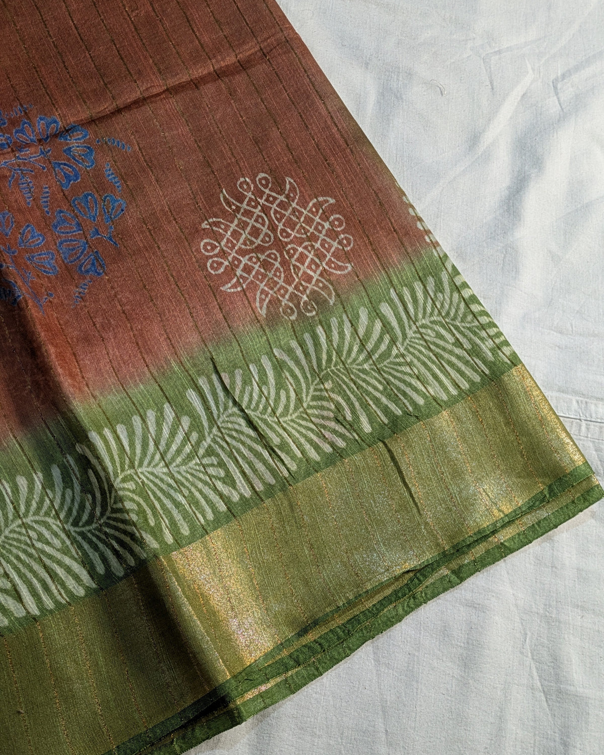 Bhagalpuri Print & Handblock Sari Rust