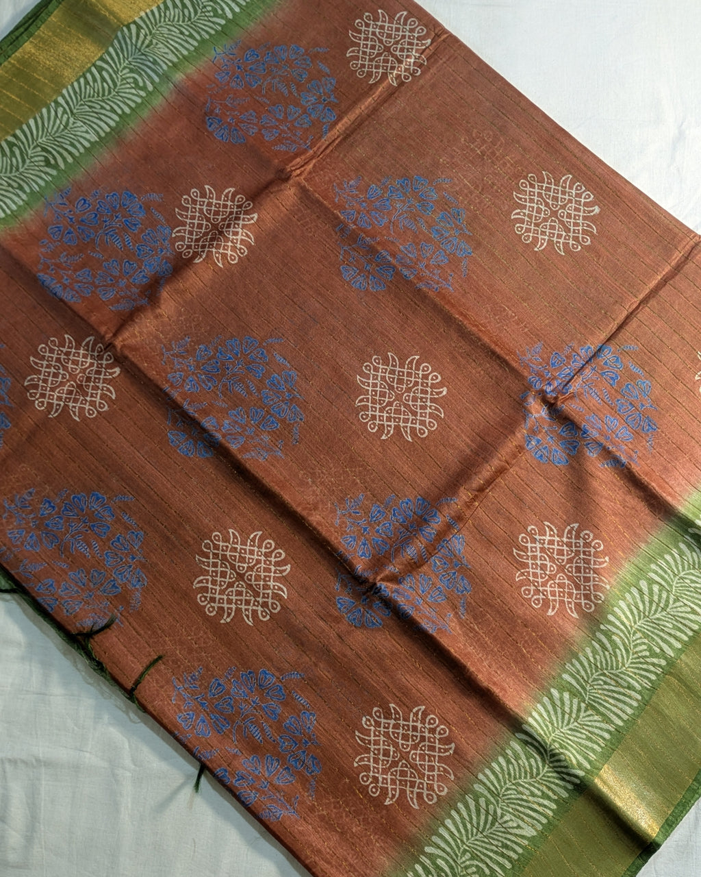 Bhagalpuri Print & Handblock Sari Rust