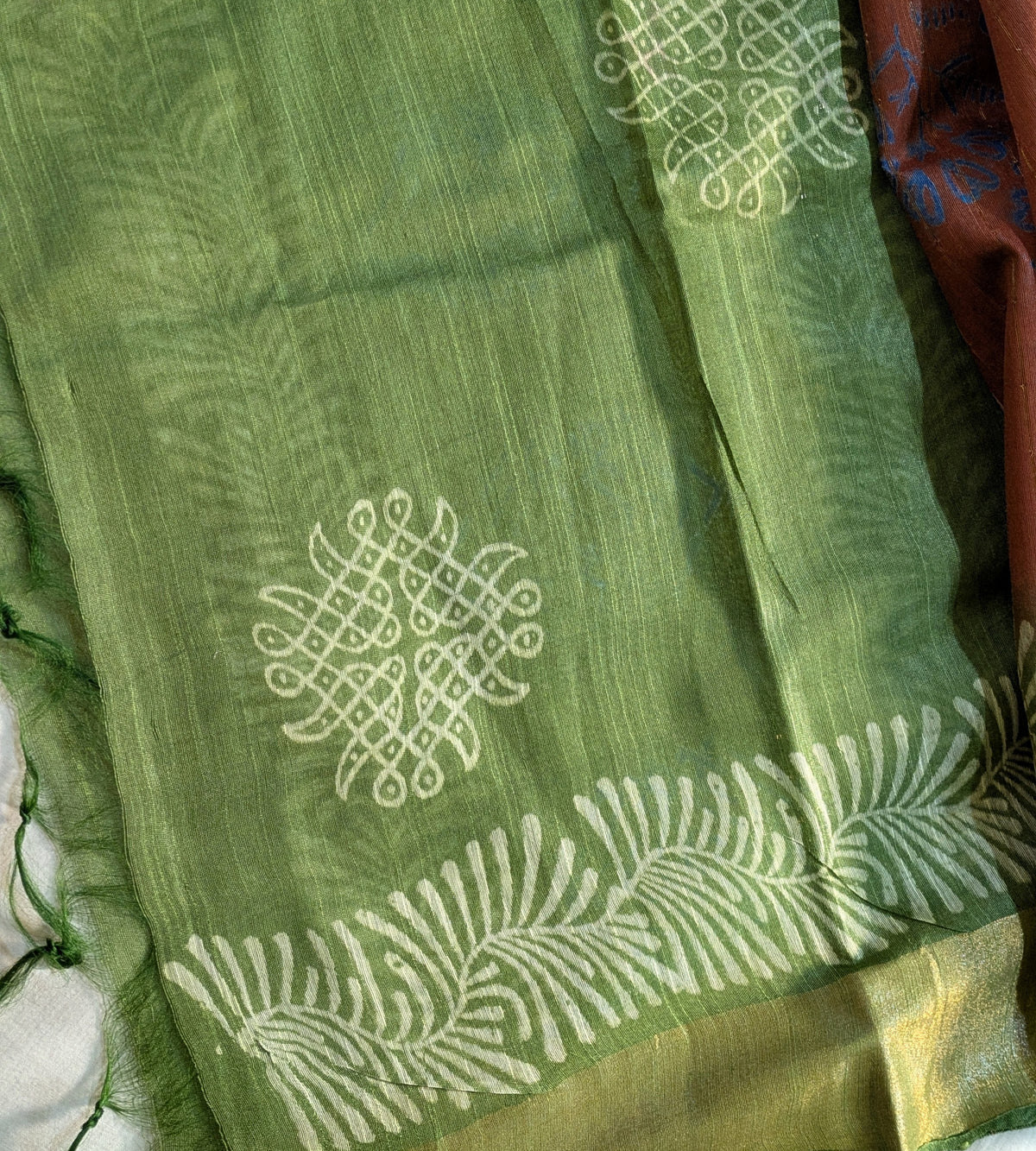 Bhagalpuri Print & Handblock Sari Rust