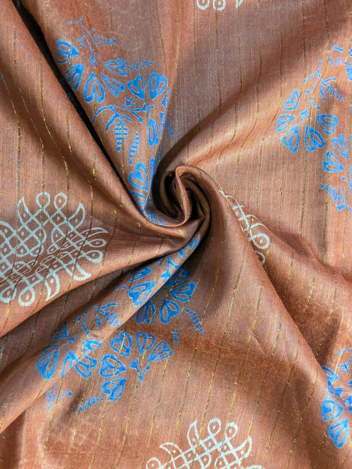 Bhagalpuri Print & Handblock Sari Rust