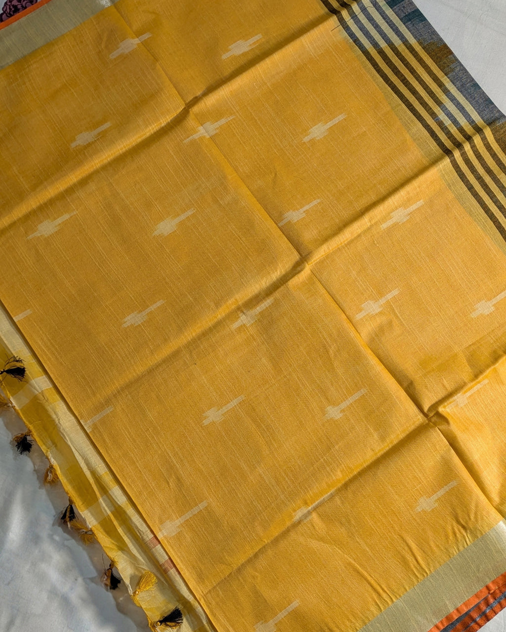 Bhagalpuri Ikkat Sari Yellow