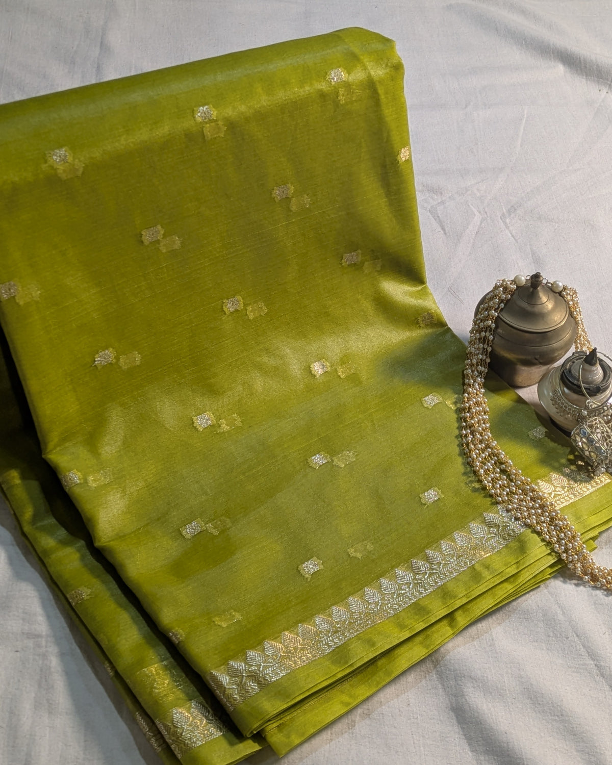 Organza Inch Border Banarasi Sari Green