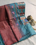 Bhagalpuri Katan Embroidered Sari Rust