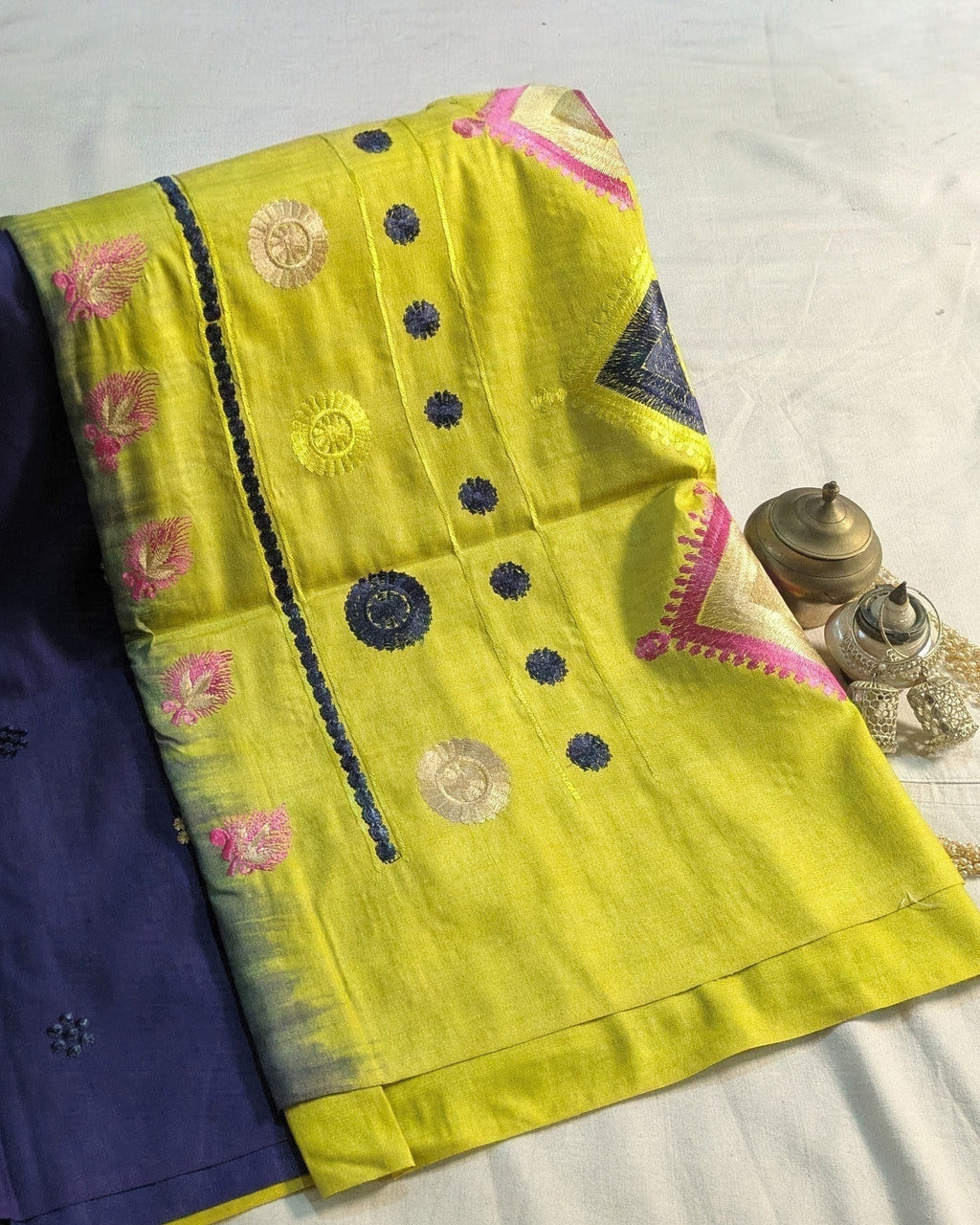 Bhagalpuri Katan Embroidered Sari Blue