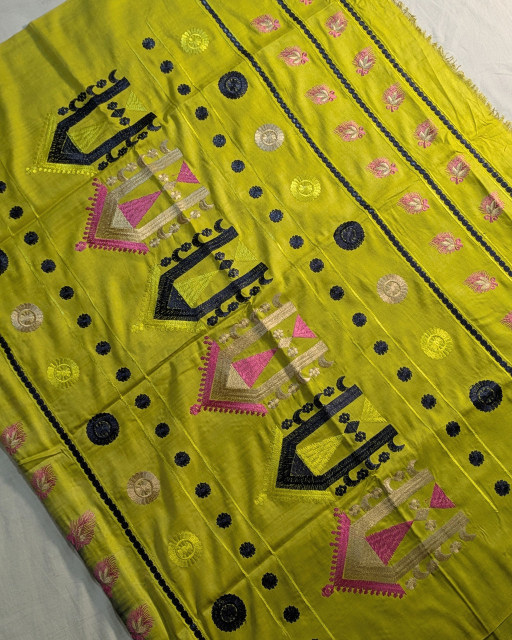 Bhagalpuri Katan Embroidered Sari Blue