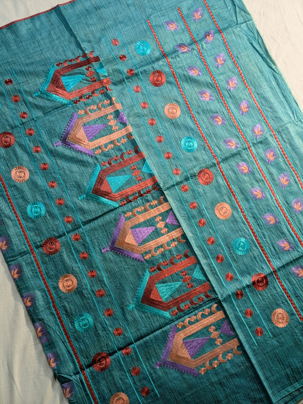 Bhagalpuri Katan Embroidered Sari Rust