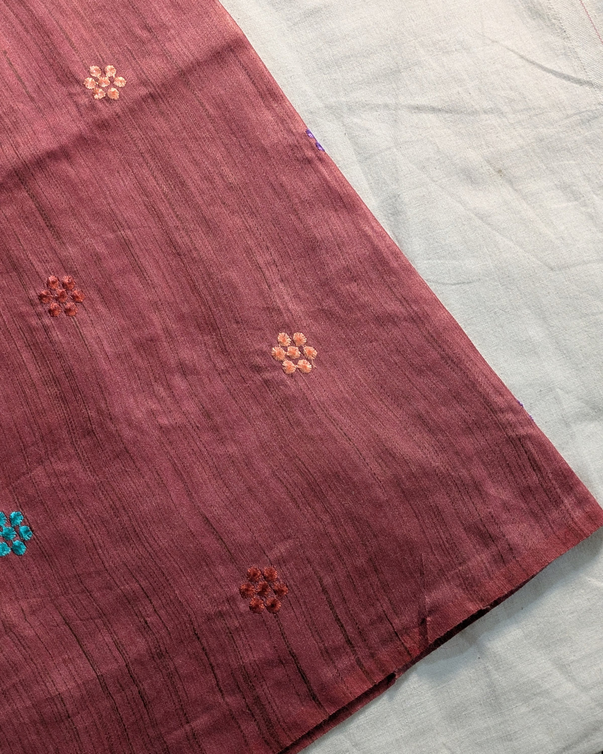 Bhagalpuri Katan Embroidered Sari Rust