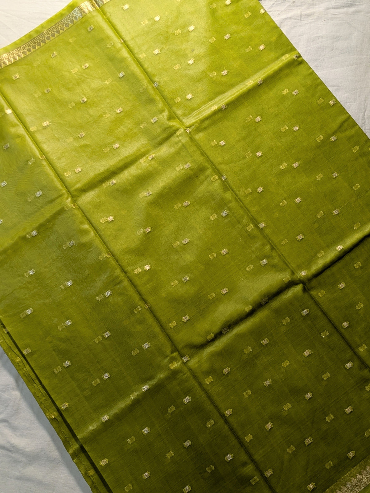 Organza Inch Border Banarasi Sari Green