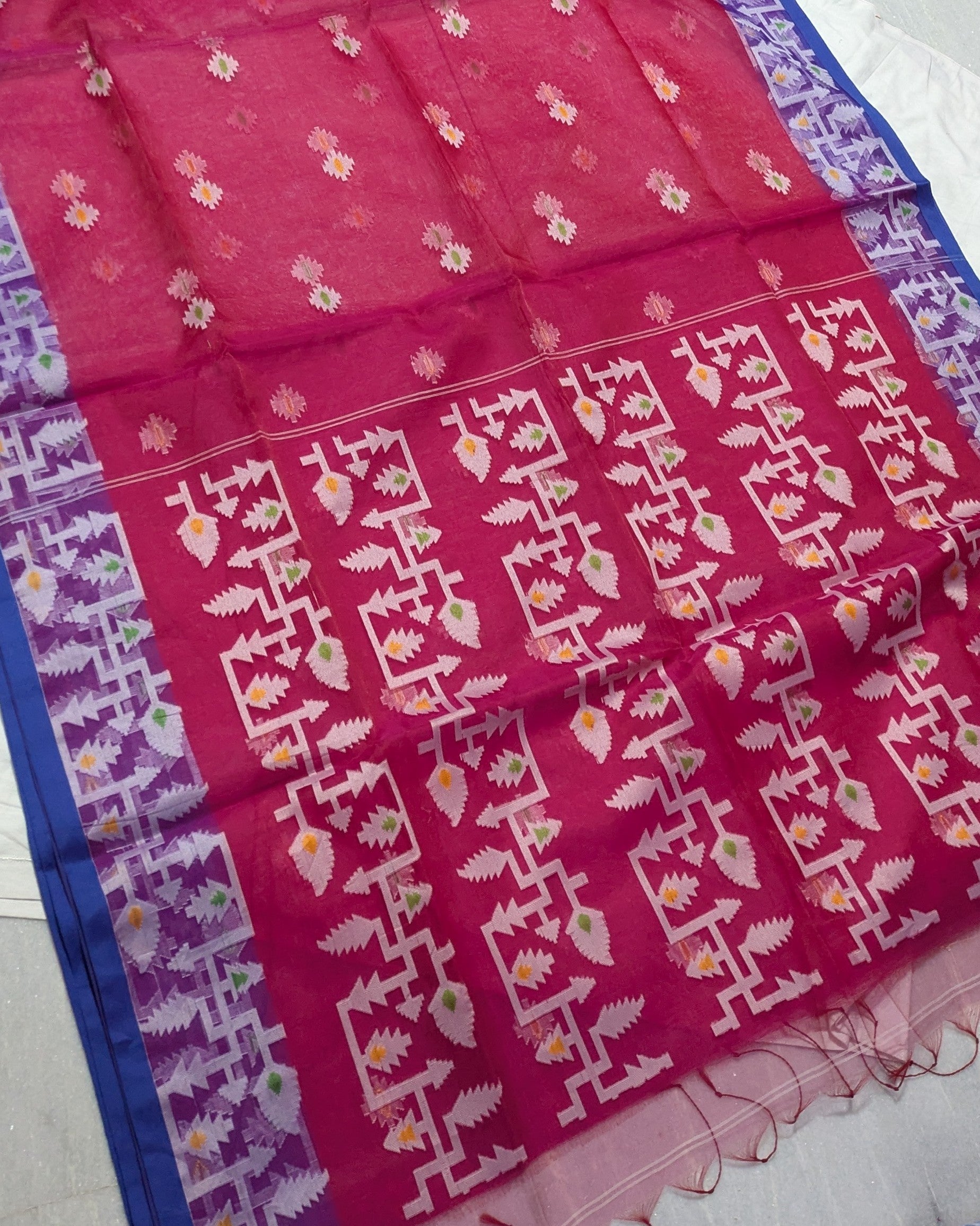 Resham Jamdani Reddish-Pink Saree with Blouse Piece