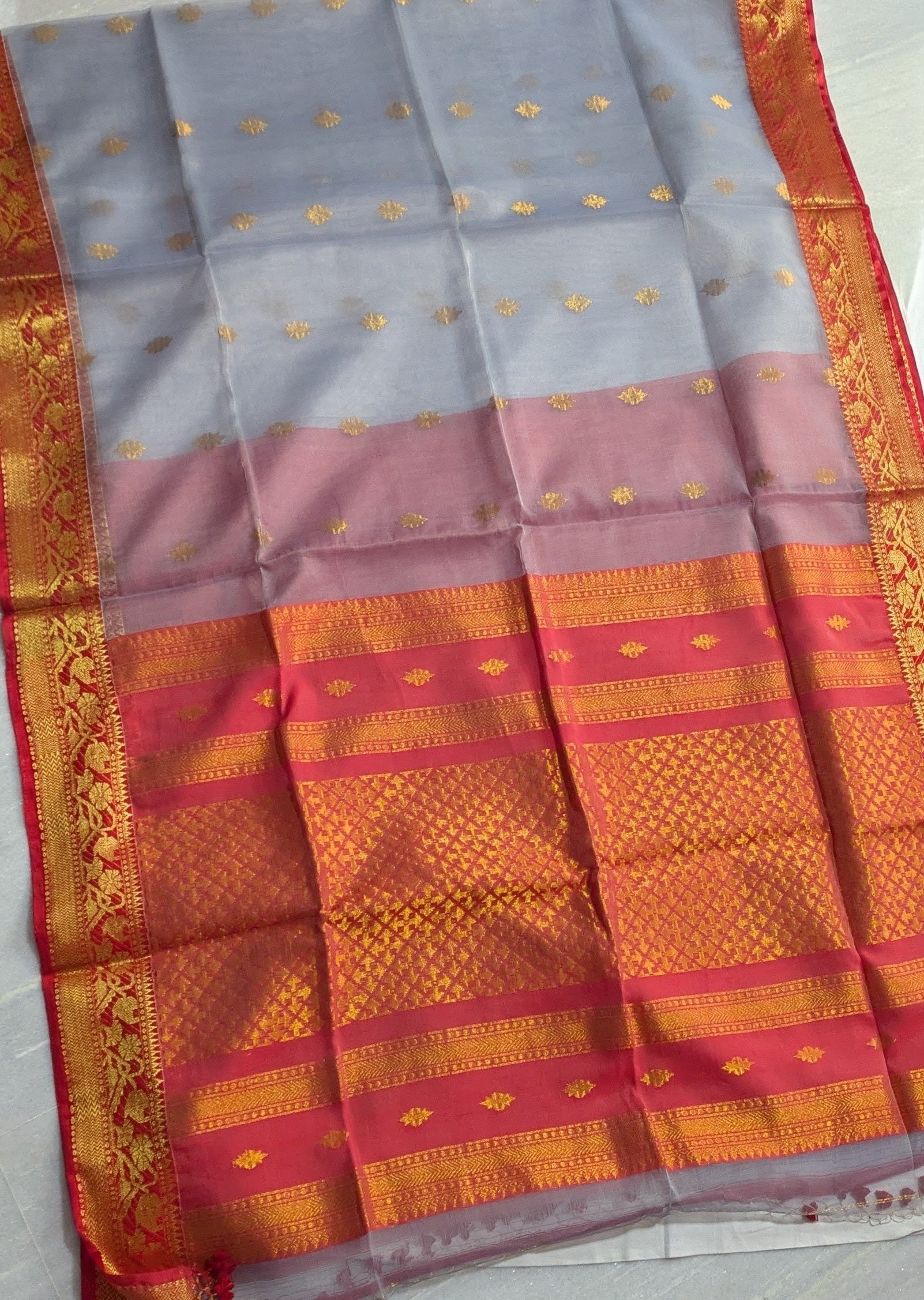 Resham Benarasi Ash Colour Sari with Blouse Piece