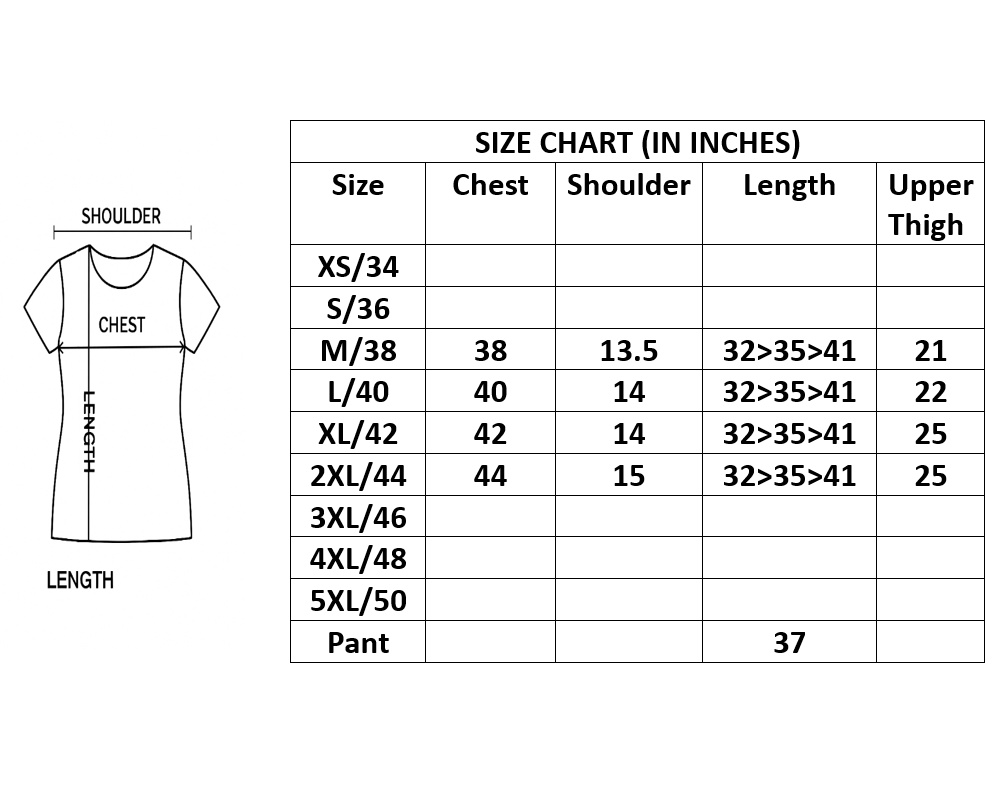 A size chart graphic for a short-sleeve dress, showing a simple line drawing of the dress with labeled chest, shoulder, and length measurements on the left, and a tabular size guide on the right in inches.
