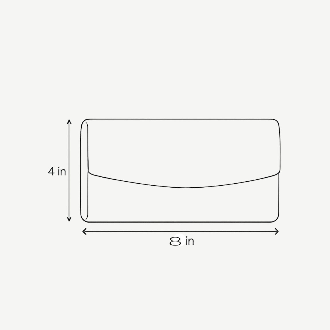 Line drawing of a rectangular object with dimensions labeled as 8 inches by 4 inches.