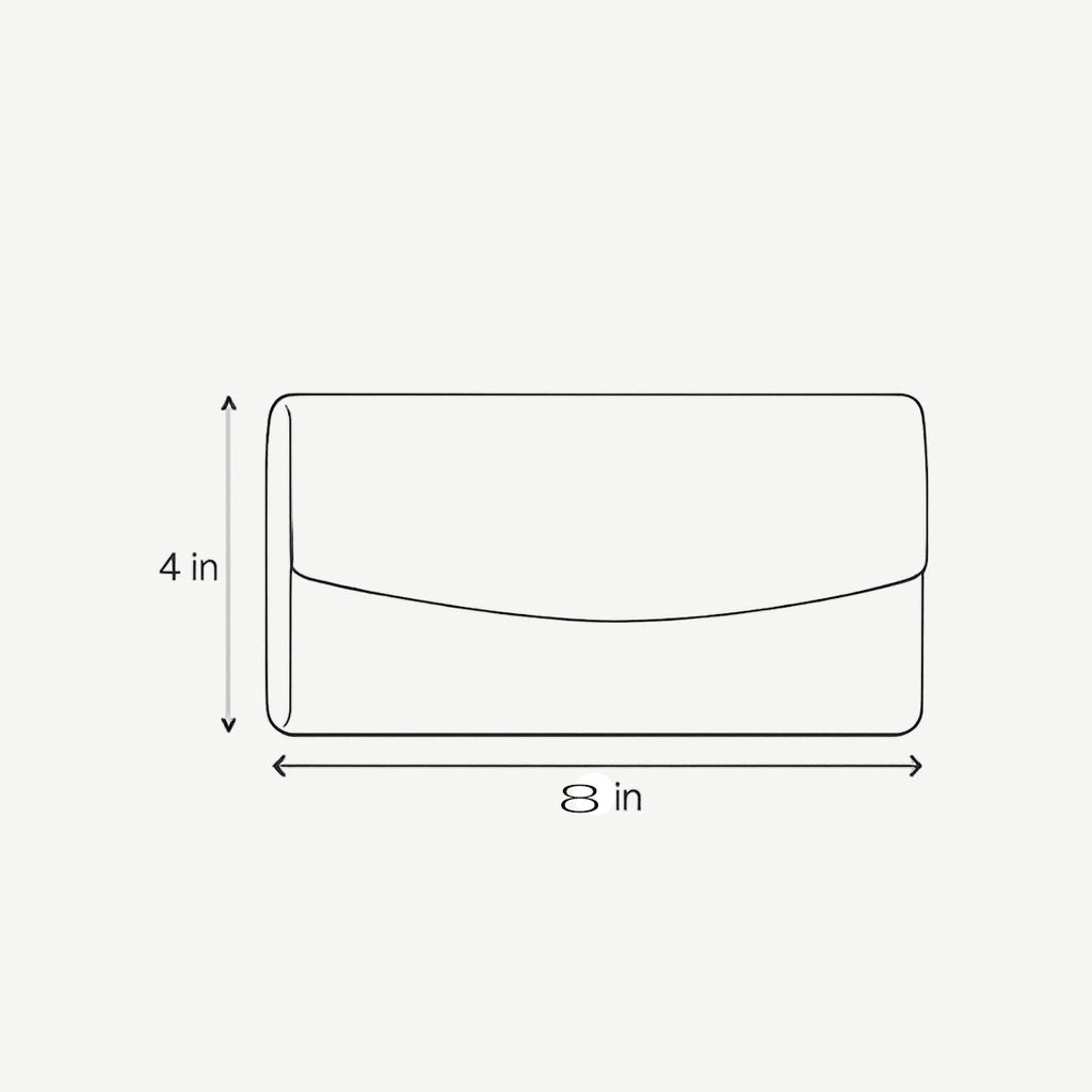 Line drawing of a rectangular object with dimensions labeled as 8 inches by 4 inches.