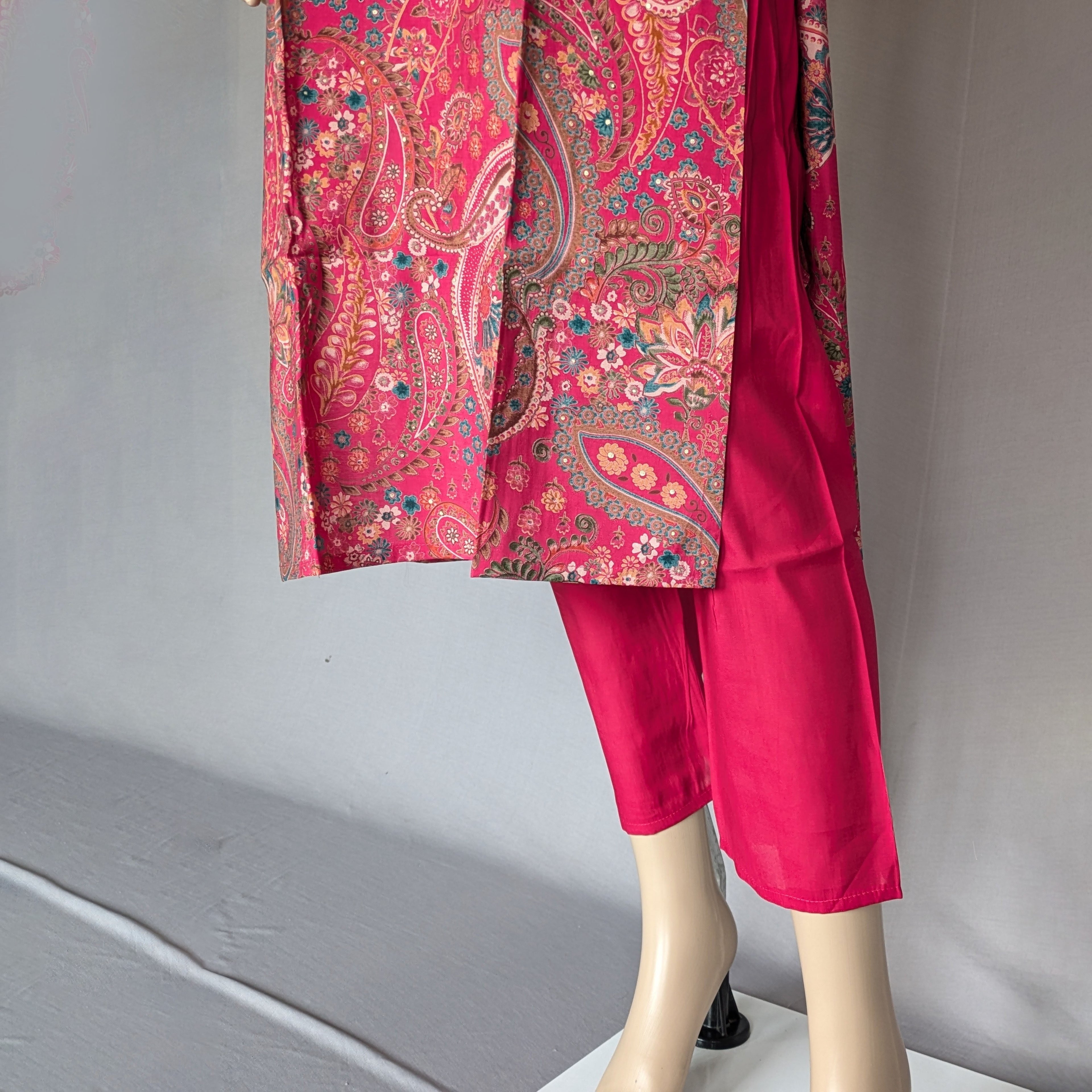 Pink Paisley Three Piece Kurti