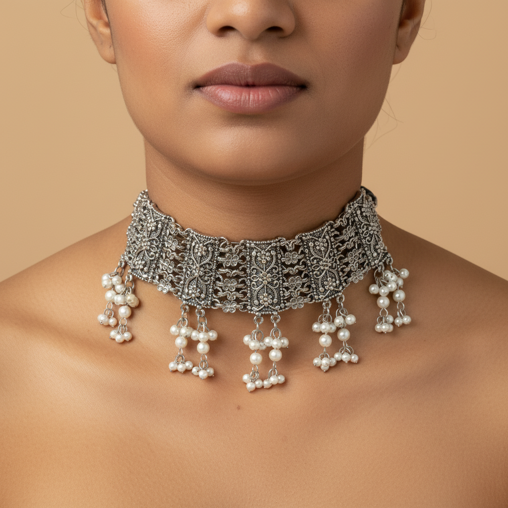 Antique Oxidized Choker with Earrings