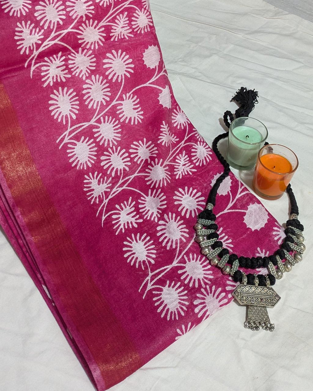 Semi Tussar Rani Pink Sari with Blouse Piece