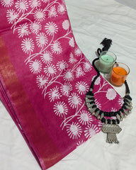 Semi Tussar Rani Pink Sari with Blouse Piece