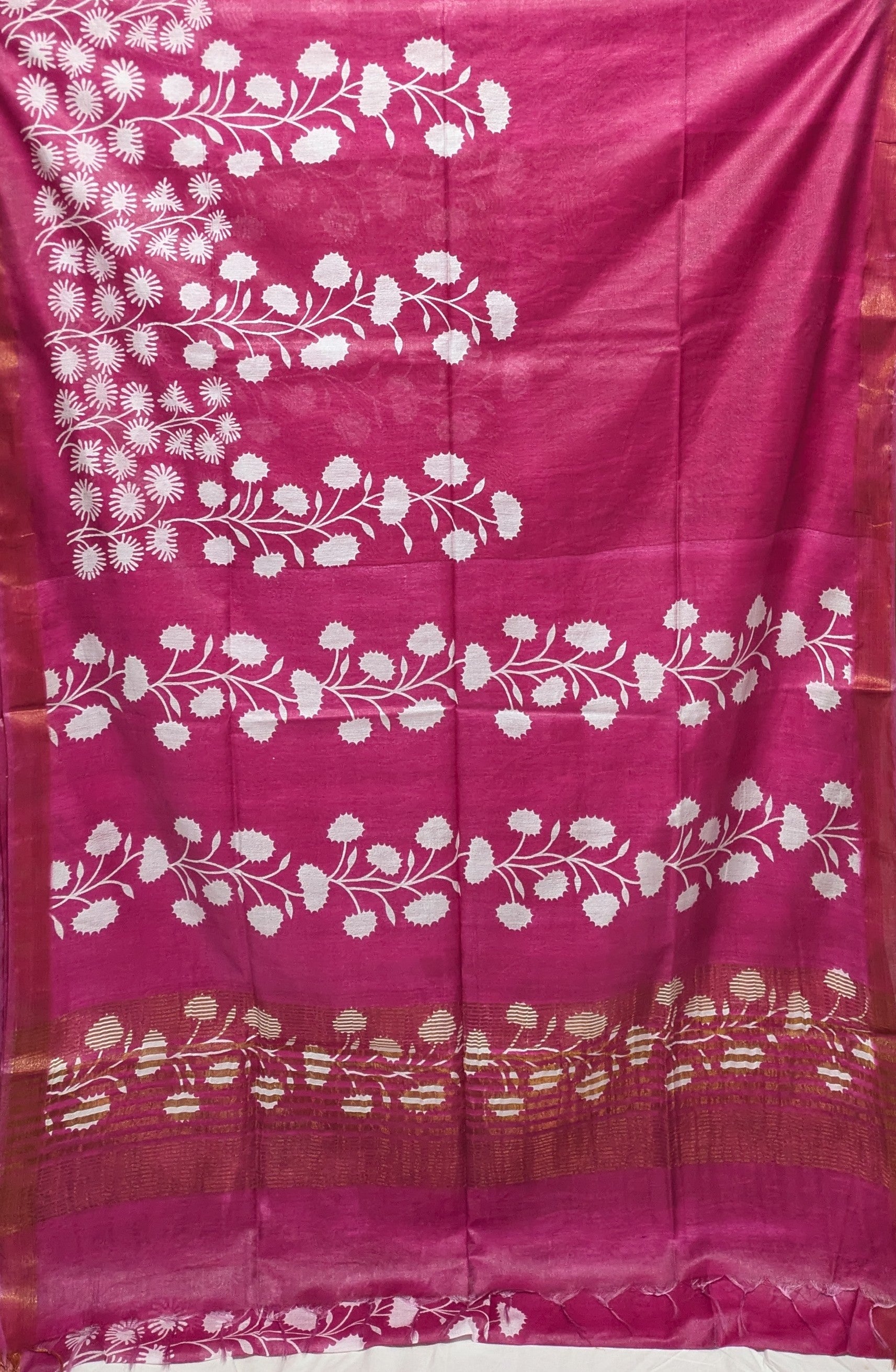 Semi Tussar Rani Pink Sari with Blouse Piece