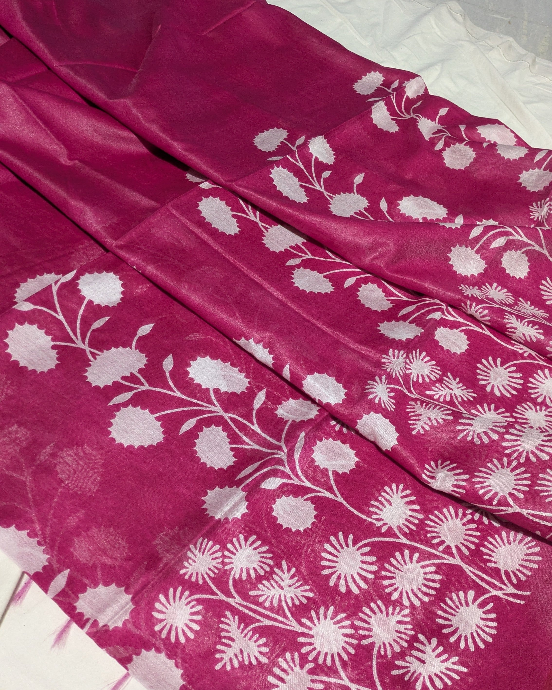 Semi Tussar Rani Pink Sari with Blouse Piece