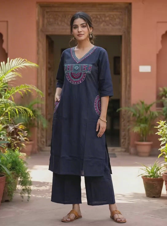 Navy Blue Two Piece Kurti