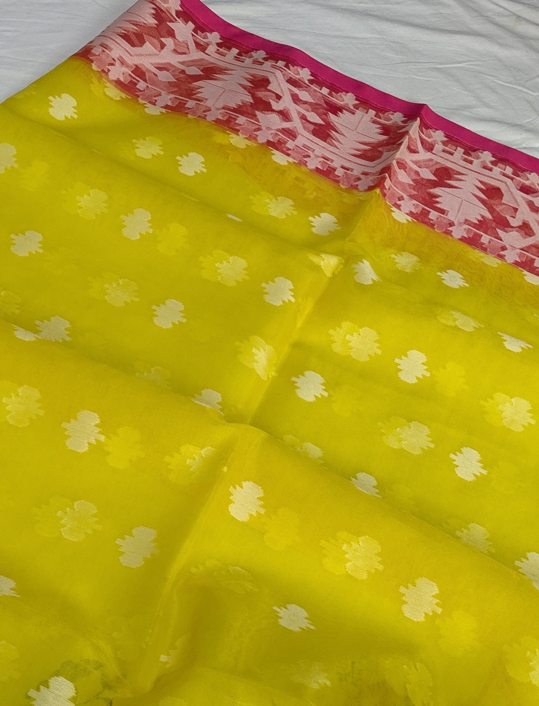 Resham Jamdani Yellow Saree with Blouse Piece