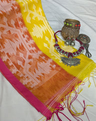 Resham Jamdani Yellow Saree with Blouse Piece