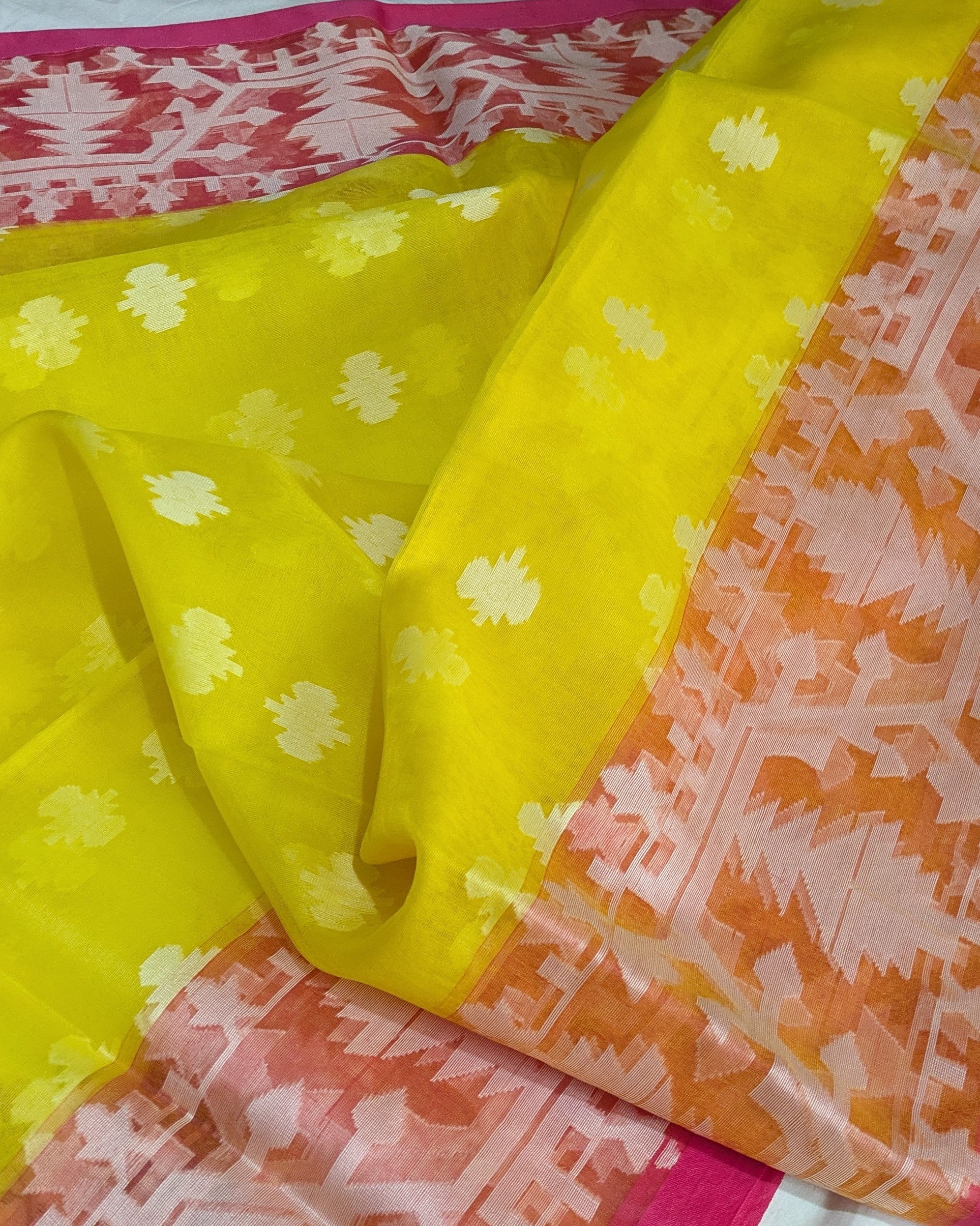 Resham Jamdani Yellow Saree with Blouse Piece