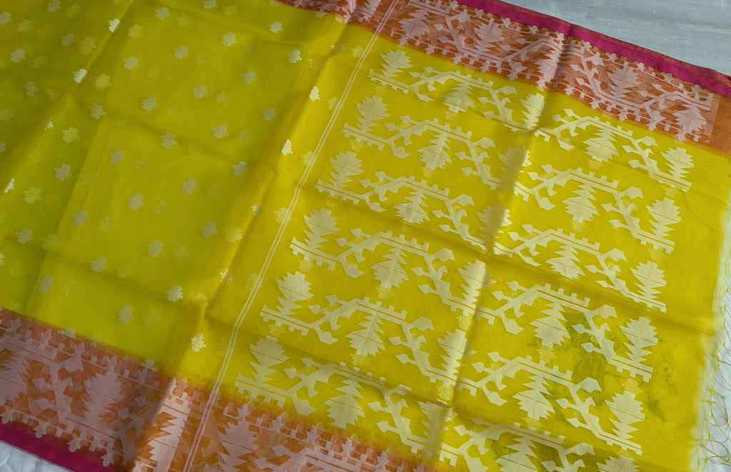 Resham Jamdani Yellow Saree with Blouse Piece